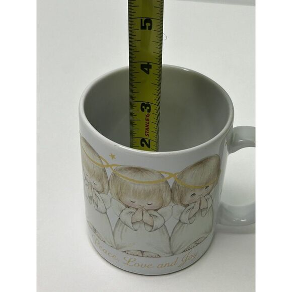PEACE LOVE JOY Praying Angels Coffee Mug Cup Christmas White + Gold Color VTG - Picture 10 of 10
